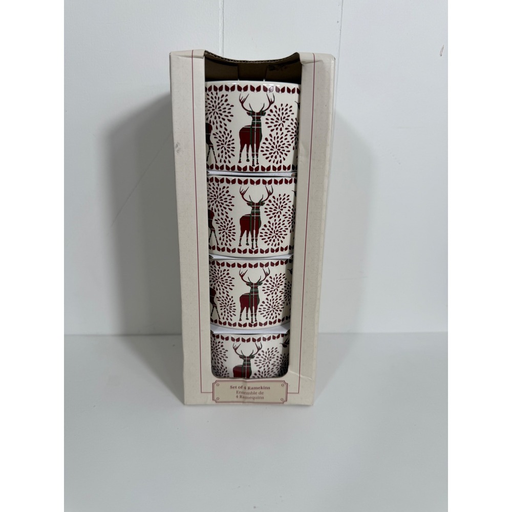 The Bakeshop by Masterclass Reindeer Ramekins Set of 4 Christmas Plaid Holiday